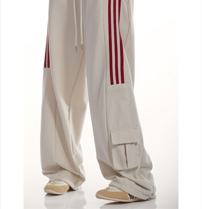 {EAM} American casual sports sweatpants women spring and autumn winter tide brand retro three bars hiphop vertical cargo pants DLZ035