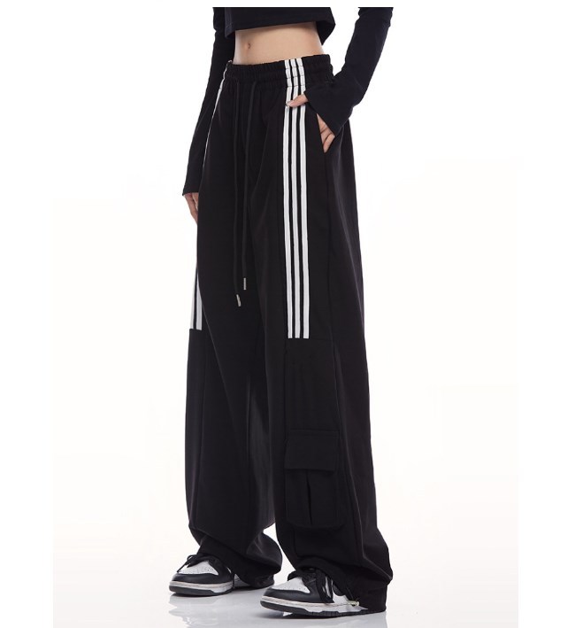 {EAM} American casual sports sweatpants women spring and autumn winter tide brand retro three bars hiphop vertical cargo pants DLZ035