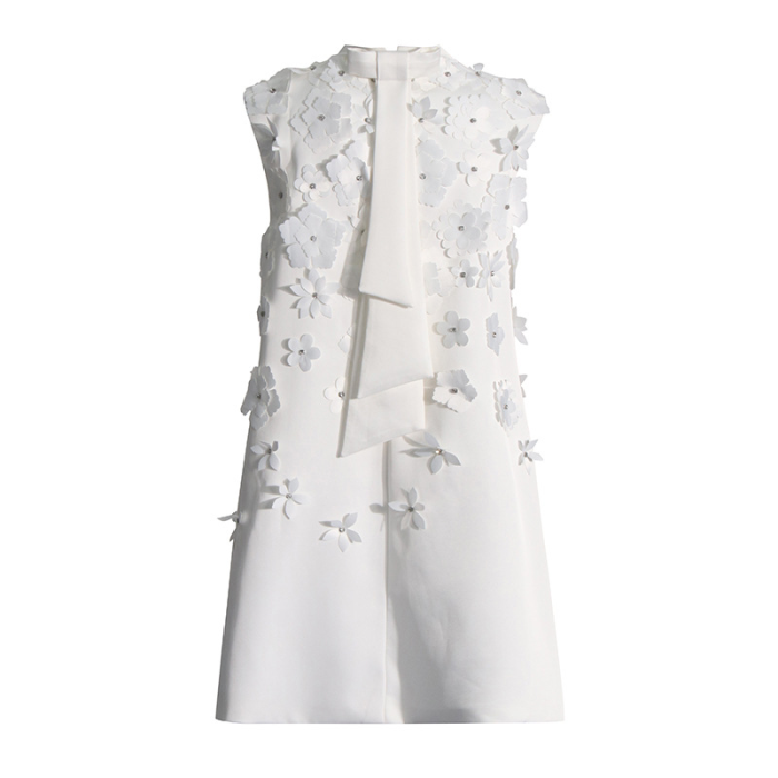 Stand collar loose skirt  new design sense nail bead three-dimensional flower sleeveless dress woman DLZ038
