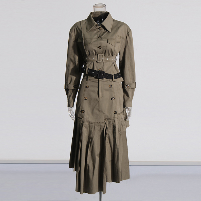 {EAM} Personalized tooling wind two-piece set 2024 new short jacket jacket + high-waisted irregular skirt women's suit DLZ041