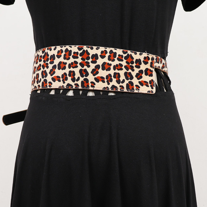 [EAM] Pu Leather Leopard Printed Irregular Wide Belt Personality Women New Fashion Tide All-match Spring Autumn 2024 1DH7248