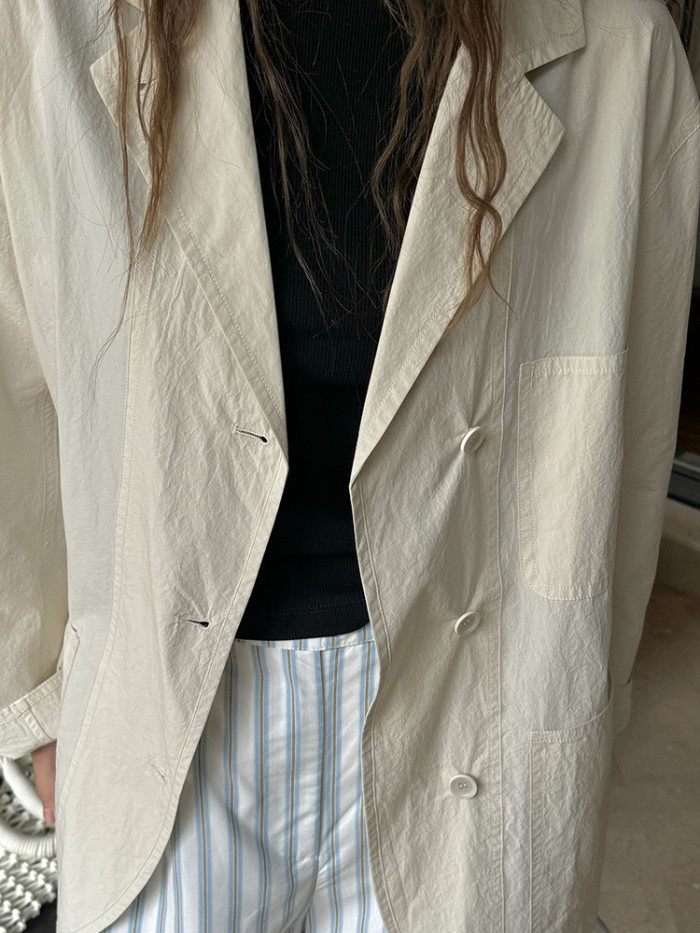 [EAM] Women Apricot Thin Cotton Big Size Elegant Blazer New Lapel Long Sleeve Jacket Fashion Tide Spring Autumn 2024 1DH6127