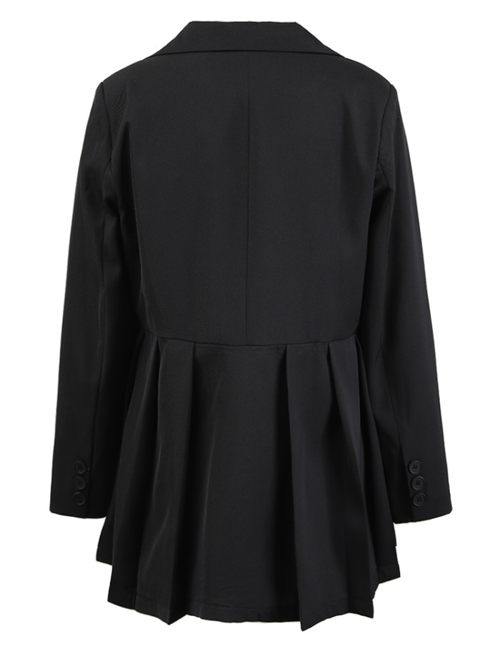 [EAM] Women White Pleated Buckle Casual Blazer Loose New Lapel Long Sleeve Jacket Fashion Tide Spring Autumn 2DA3933