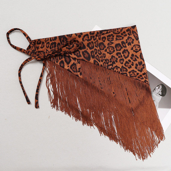 [EAM] Leopart Print Tassels Irregular Long Wide Belt Personality Women New Fashion Tide All-match Spring Autumn 2024 1DH7492