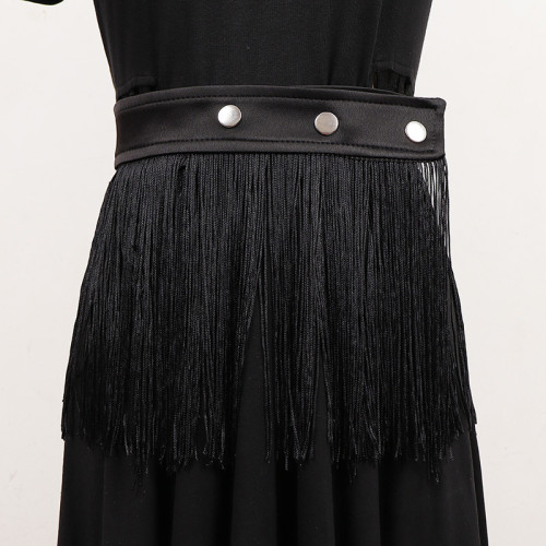 [EAM] Black Irregular Tassels Long Wide Vintage Belt Personality Women New Fashion Tide All-match Spring Autumn 2024 1DH7089
