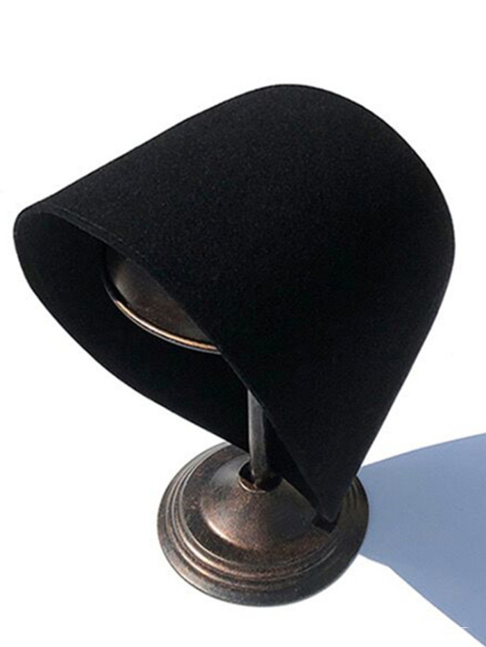 [EAM] Women Black Brief Fishermen Hat New Round Dome Temperament Fashion Tide All-match Spring Autumn 2024 1DE8108