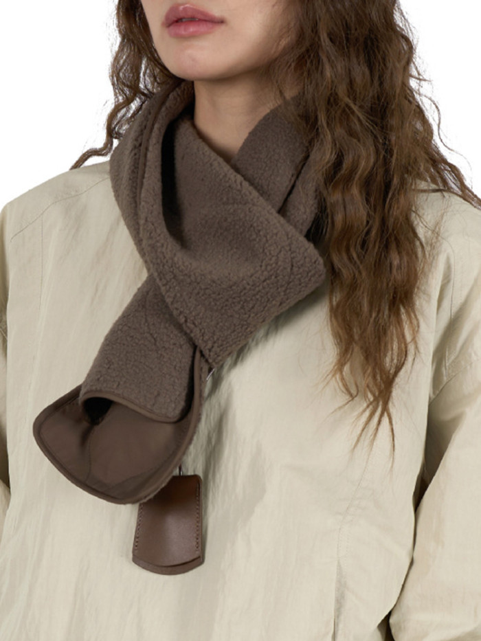 [EAM] Women Coffee Lambswool Color-block Keep Warm Scarf New Long  Personality   Fashion Tide Autumn Winter 2024 1DH7465