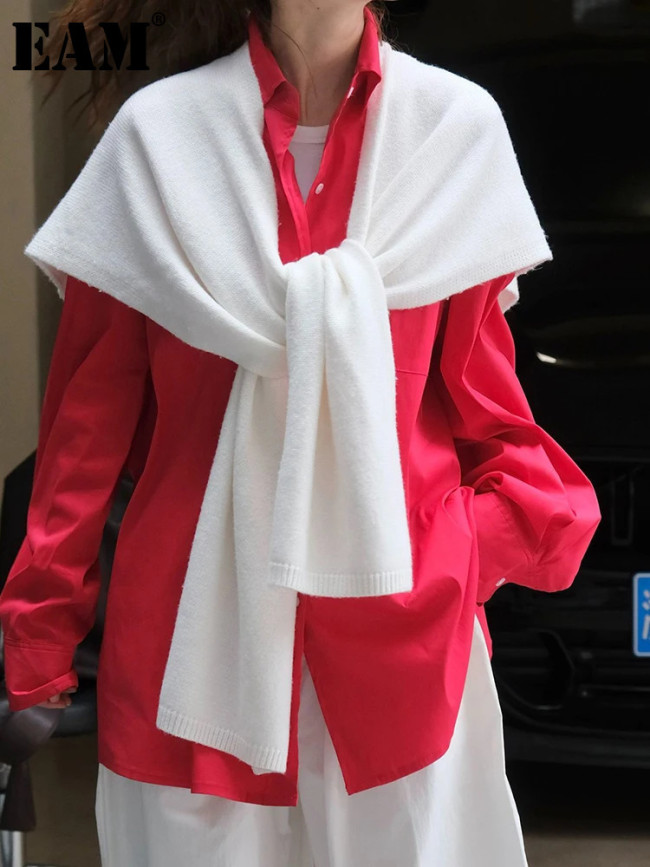 [EAM] Women White Gray Casual Long Shawl Keep Warm Scarf New Long  Personality   Fashion Tide Autumn Winter  1DH6902