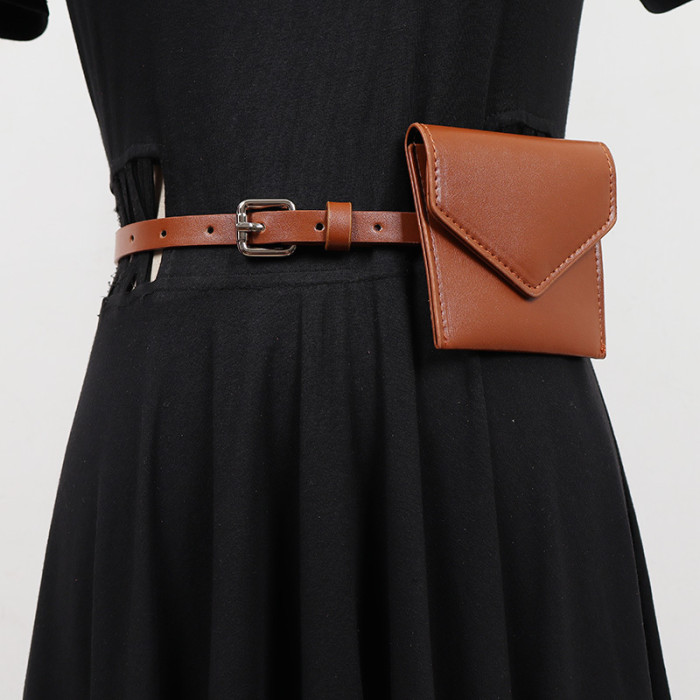 [EAM] Pu Leather Red Camal Mini-bag Metal Buckle Long Belt Personality Women New Fashion All-match Spring Autumn 2024 1DH7007