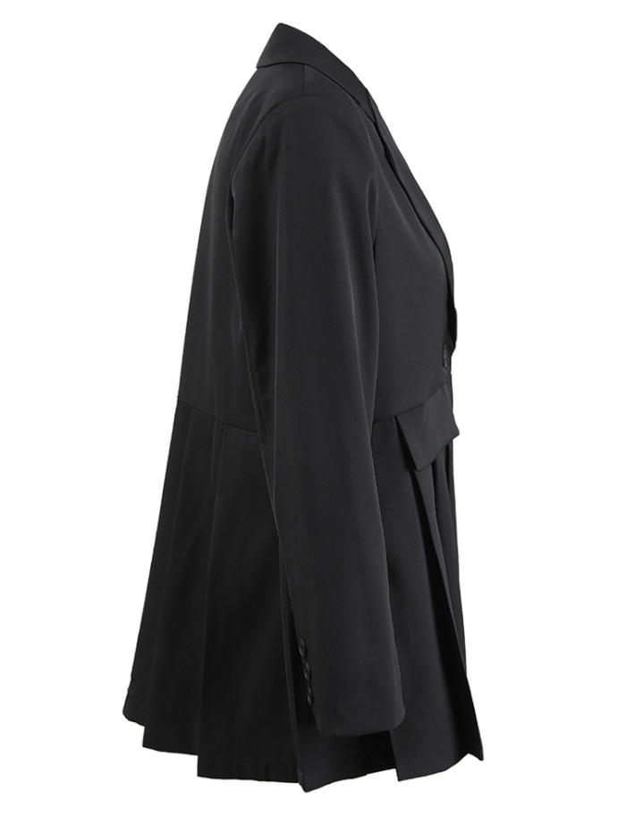[EAM] Women White Pleated Buckle Casual Blazer Loose New Lapel Long Sleeve Jacket Fashion Tide Spring Autumn 2DA3933