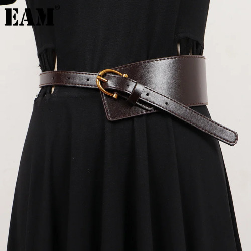 [EAM] Pu Leather Leopard Printed Irregular Wide Belt Personality Women New Fashion Tide All-match Spring Autumn 2024 1DH7248