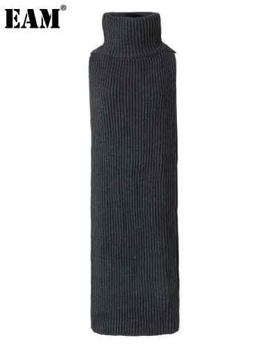 [EAM] Women Gray Long Keep Warn Vent Split Joint Keep Warm Scarf New Long  Personality   Fashion Tide Autumn Winter 2024 TV87302