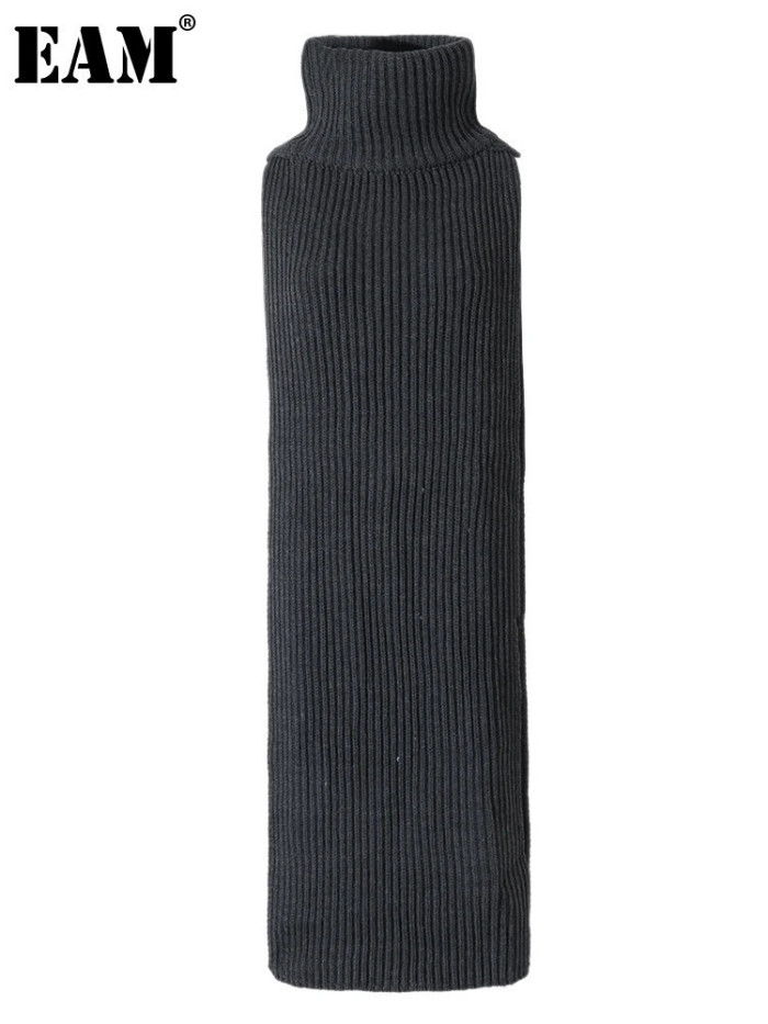 [EAM] Women Gray Long Keep Warn Vent Split Joint Keep Warm Scarf New Long  Personality   Fashion Tide Autumn Winter 2024 TV87302