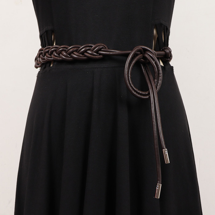[EAM] Pu Leather Red White Bandage Long Elegant Belt Personality Women New Fashion Tide All-match Spring Autumn 2024 1DH7493
