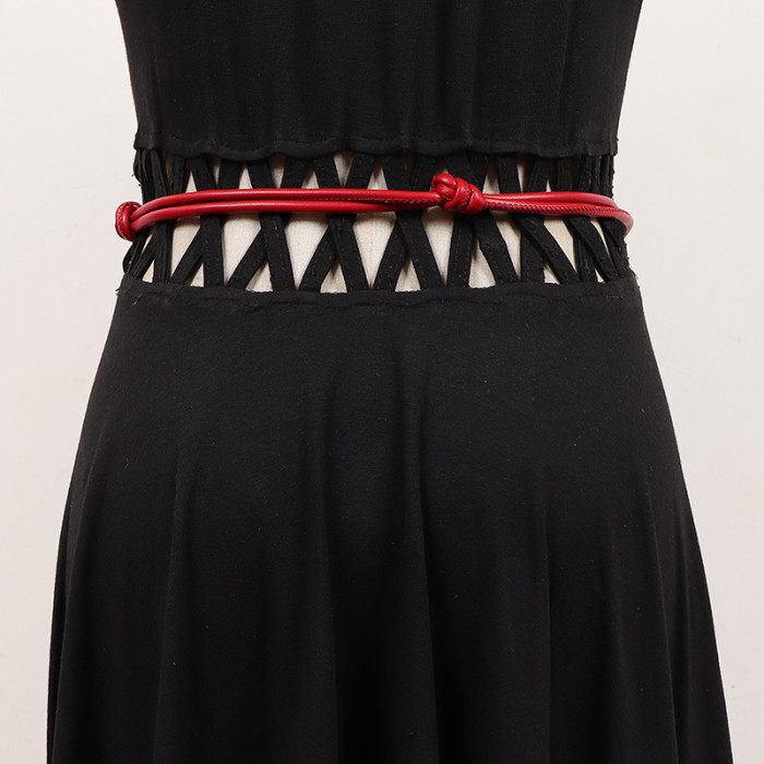 [EAM] Pu Leather Red White Bandage Long Elegant Belt Personality Women New Fashion Tide All-match Spring Autumn 2024 1DH7493