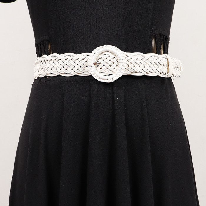 [EAM] Pu Leather Belt Brown Round Buckle Long Wide Personality Women New Fashion Tide All-match Spring Autumn 2024 1DH7491