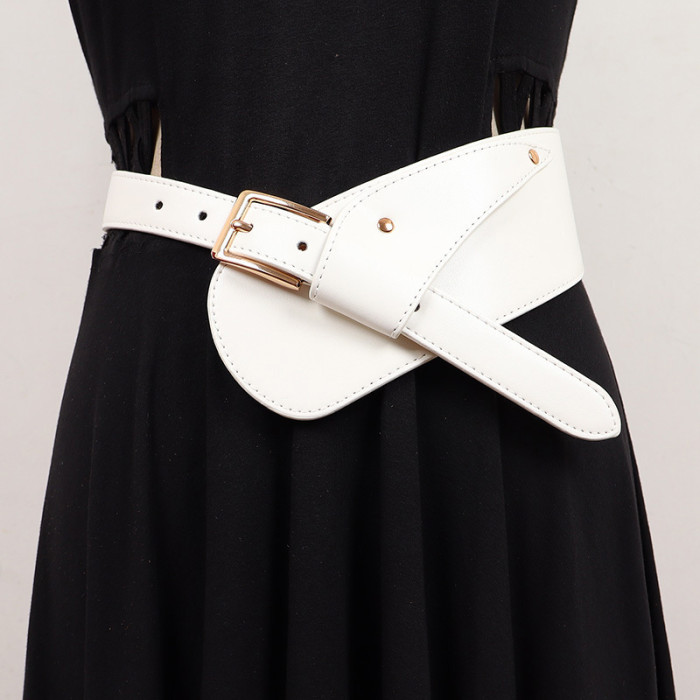 [EAM] Pu Leather Black Irregular Spliced Long Wide Belt Personality Women New Fashion Tide All-match Spring Autumn 2024  1DH7088