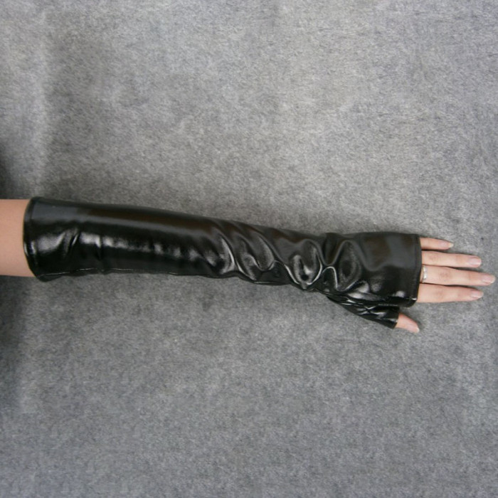 [EAM] Women Black Long Elegant Gloves New Pu Leather Personality   Fashion Tide All-match Spring Autumn 2024 1DH1981