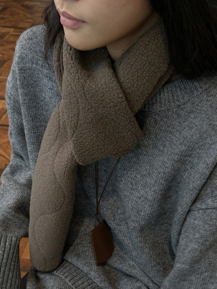 [EAM] Women Coffee Lambswool Color-block Keep Warm Scarf New Long  Personality   Fashion Tide Autumn Winter 2024 1DH7465
