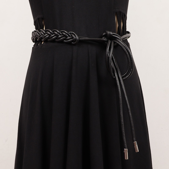 [EAM] Pu Leather Red White Bandage Long Elegant Belt Personality Women New Fashion Tide All-match Spring Autumn 2024 1DH7493