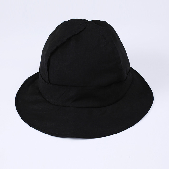 [EAM] Women Black Temperament Spliced Fishermen Hat New Round Dome Temperament Fashion Tide All-match Spring Autumn 2024 1DF5346