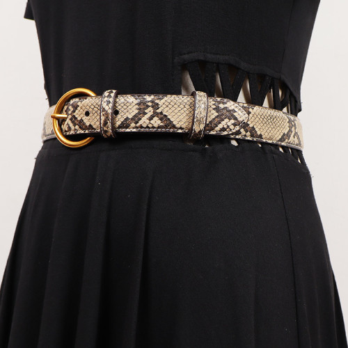 [EAM] Pu Leather Khaki Pattern Buckle Long Wide Belt Personality Women New Fashion Tide All-match Spring Autumn 2024 1DH7490
