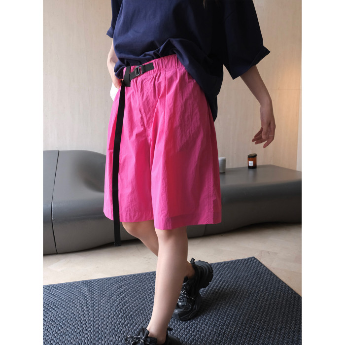 [EAM] High Elastic Waist Green Bukcle Pocket Knee Length Pants New Trousers Women Fashion Tide Spring Summer  1DH6226