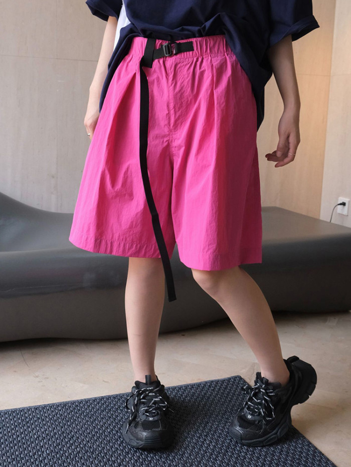 [EAM] High Elastic Waist Green Bukcle Pocket Knee Length Pants New Trousers Women Fashion Tide Spring Summer  1DH6226
