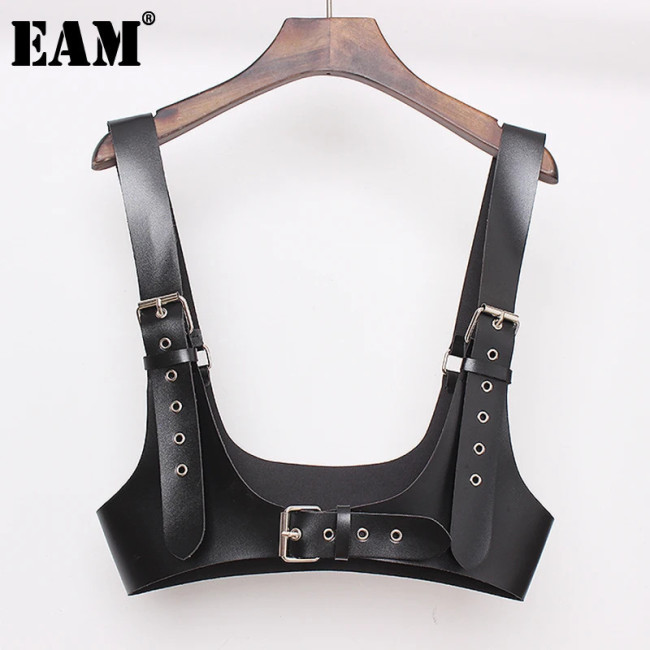 [EAM] 2024 New Spring Summer Pu Leather Black Buckle Personality Women Wide Strap Belt Fashion Tide All-match JX461