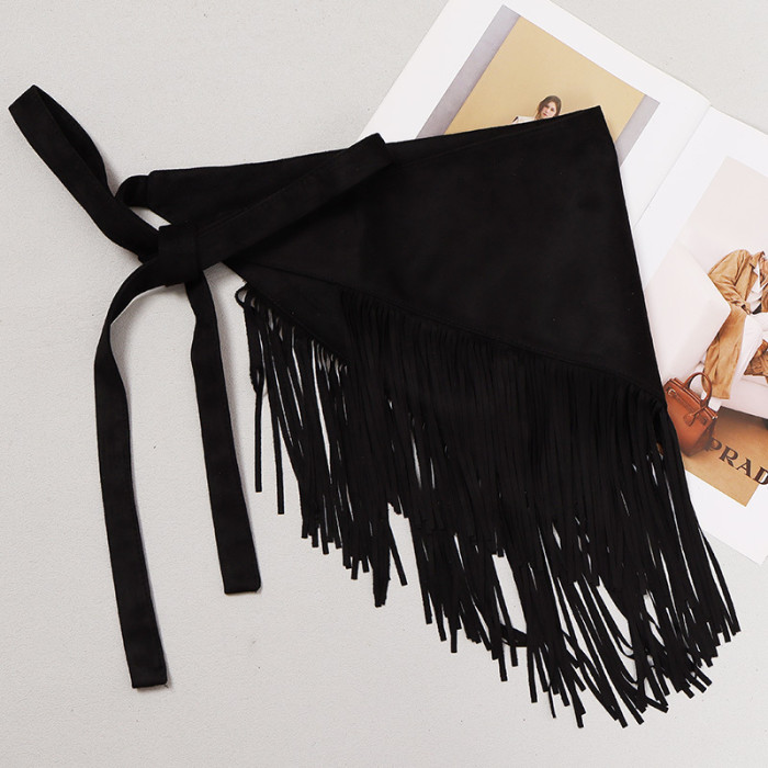 [EAM] Coffee Irregular Tassels Long Wide Badnage Belt Personality Women New Fashion Tide All-match Spring Autumn 2024 1DH7004