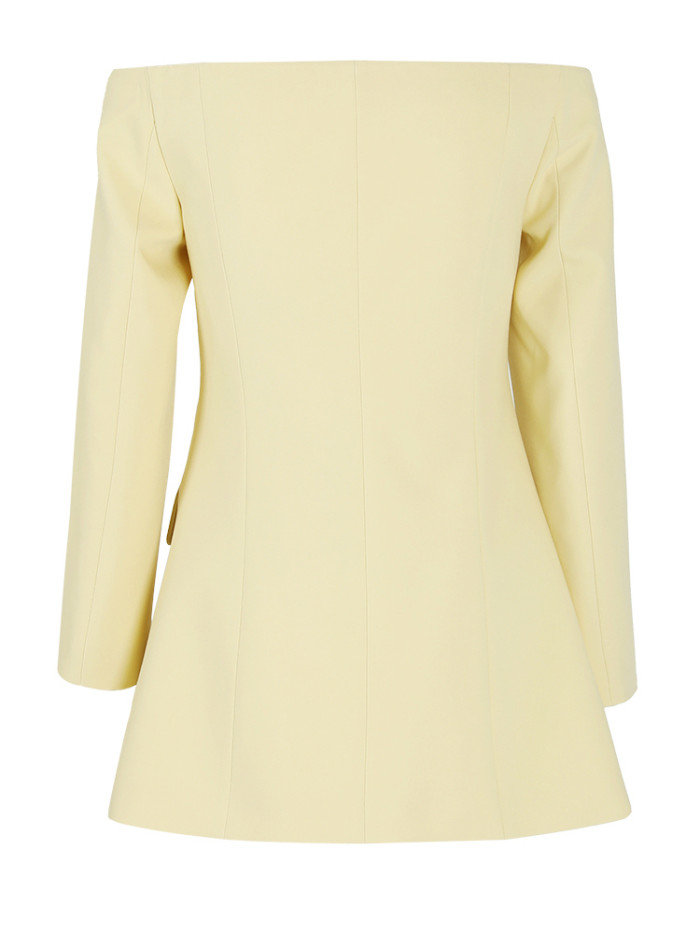 [EAM] Women Yellow Single Breasted Elegant Long Blazer New Slash Neck Long Sleeve Jacket Fashion Tide Spring Autumn 2024 CPDB021