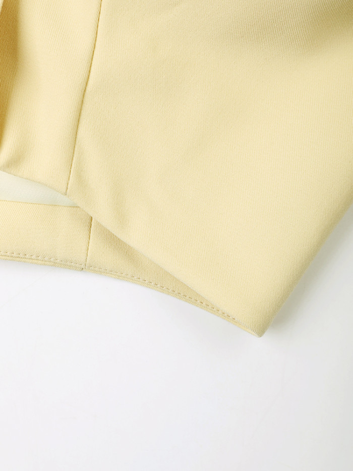 [EAM] Women Yellow Single Breasted Elegant Long Blazer New Slash Neck Long Sleeve Jacket Fashion Tide Spring Autumn 2024 CPDB021