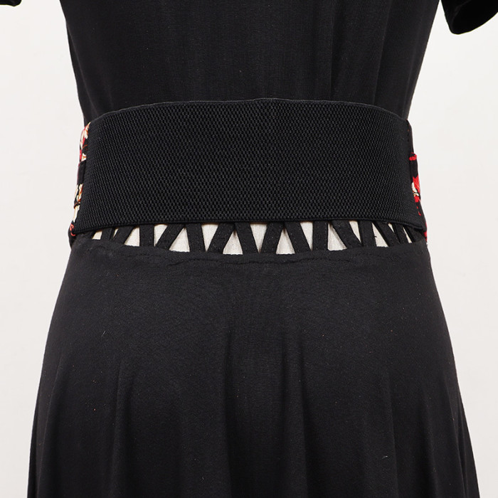 [EAM] Black Metal Buckle Irregular Long Wide Belt Personality Women New Fashion Tide All-match Spring Autumn 2024 1DH7005
