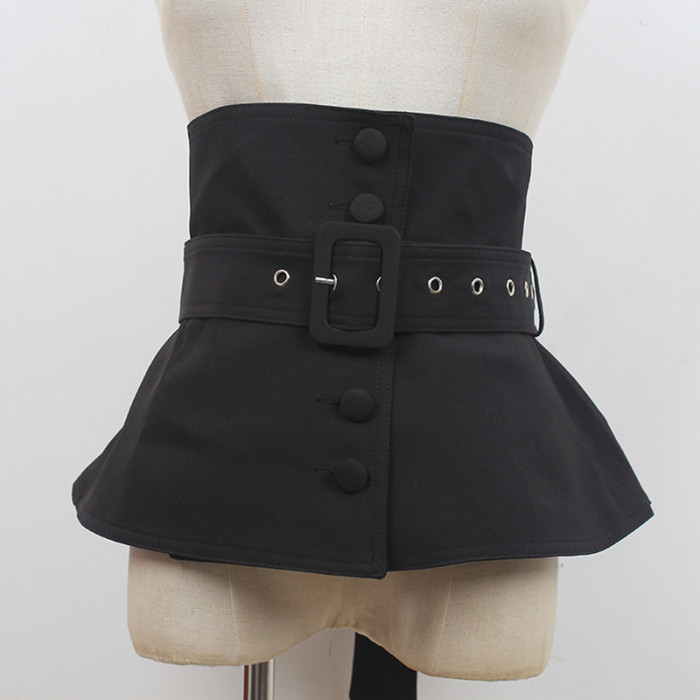[EAM] Black Irregular Buckle Bandage Long Wide Belt Personality Women New Fashion Tide All-match Spring Autumn 2024 1DF2113