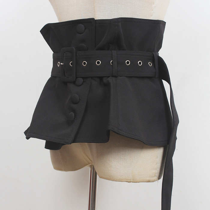 [EAM] Black Irregular Buckle Bandage Long Wide Belt Personality Women New Fashion Tide All-match Spring Autumn 2024 1DF2113