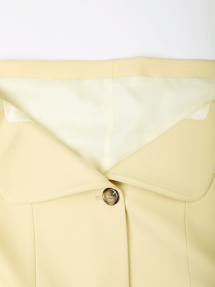 [EAM] Women Yellow Single Breasted Elegant Long Blazer New Slash Neck Long Sleeve Jacket Fashion Tide Spring Autumn 2024 CPDB021