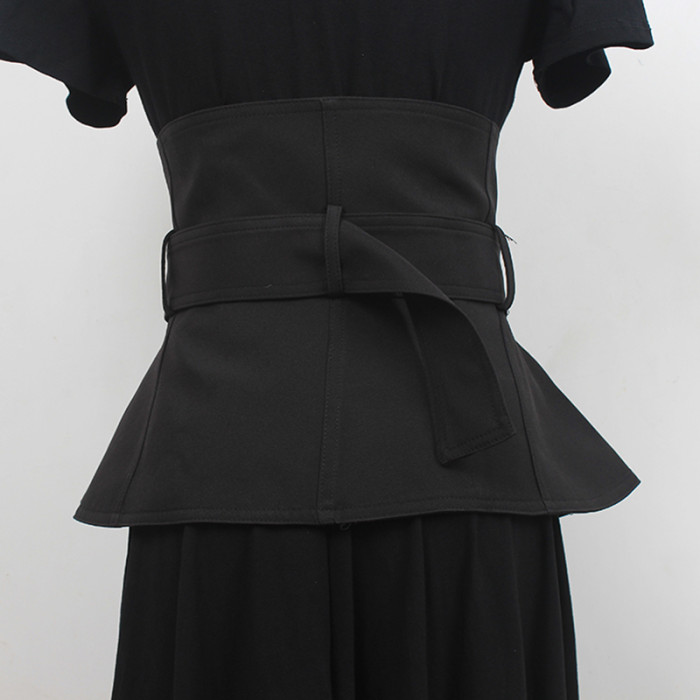 [EAM] Black Irregular Buckle Bandage Long Wide Belt Personality Women New Fashion Tide All-match Spring Autumn 2024 1DF2113