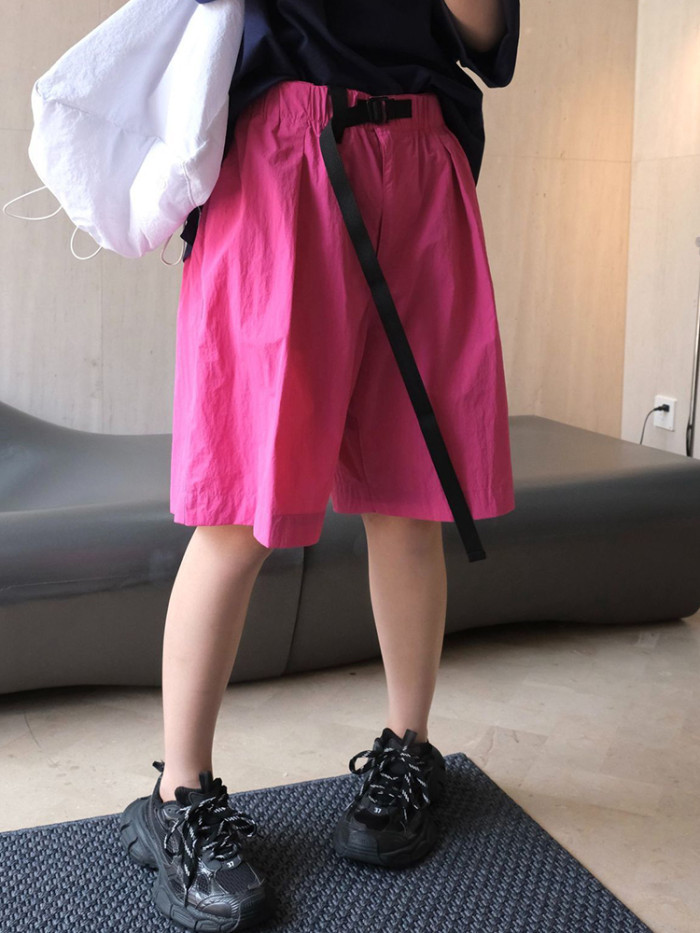 [EAM] High Elastic Waist Green Bukcle Pocket Knee Length Pants New Trousers Women Fashion Tide Spring Summer  1DH6226