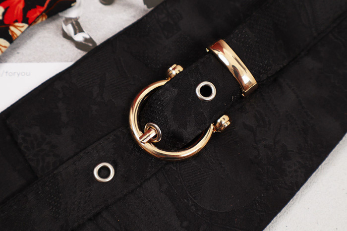 [EAM] Black Metal Buckle Irregular Long Wide Belt Personality Women New Fashion Tide All-match Spring Autumn 2024 1DH7005