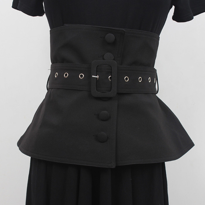 [EAM] Black Irregular Buckle Bandage Long Wide Belt Personality Women New Fashion Tide All-match Spring Autumn 2024 1DF2113
