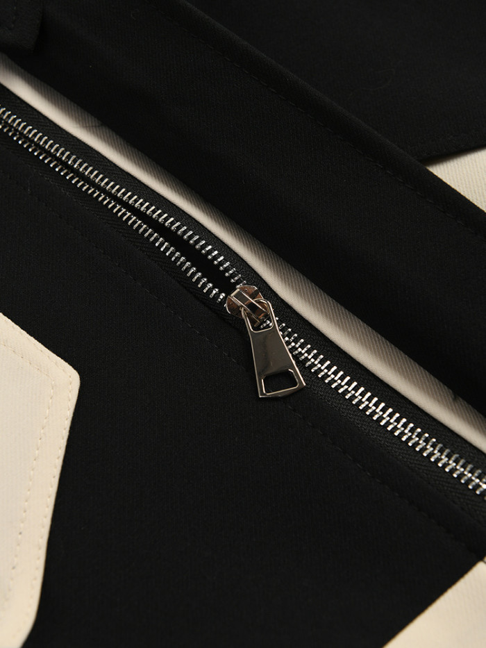 [EAM] Loose Fit Black Color-block Big Size Jacket New Lapel Long Sleeve Women Coat Fashion Tide Spring Autumn  1DF3045