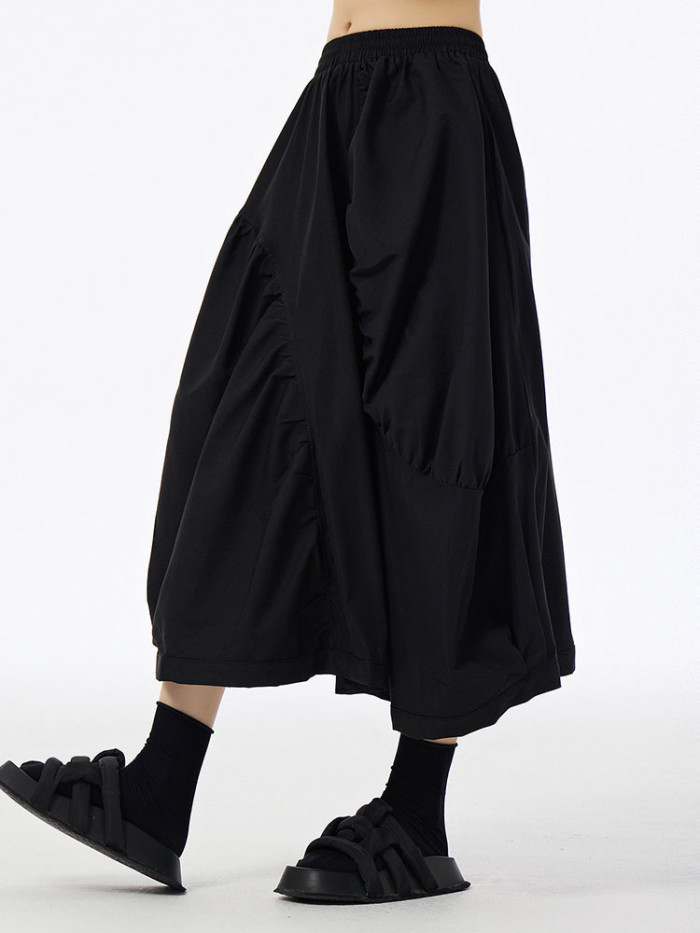 [EAM] High Elastic Waist Coffee Irregular Pleated Casual Midi Half-body Skirt Women Fashion Tide New Spring Autumn 2024 1DH6613