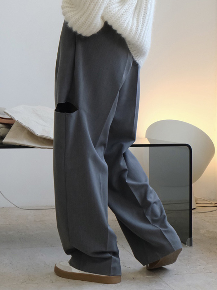 [EAM] High Waist Black Hollow Out PleatedCasual Pants New Loose Fit Trousers Women Fashion Tide Spring Autumn 2024 1DF4461
