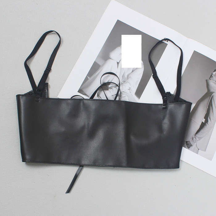 [EAM] Pu Leather Black Buckle Bandage Strap Belt Personality Women New Fashion Tide All-match Spring Autumn 2024 1DH6359