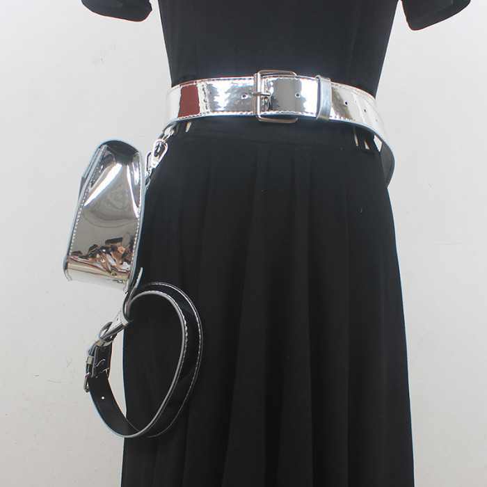 [EAM] Pu Leather Silver Color Irregular Mini-bag Long Belt Personality Women New Fashion All-match Spring Autumn 2024 1DH6356