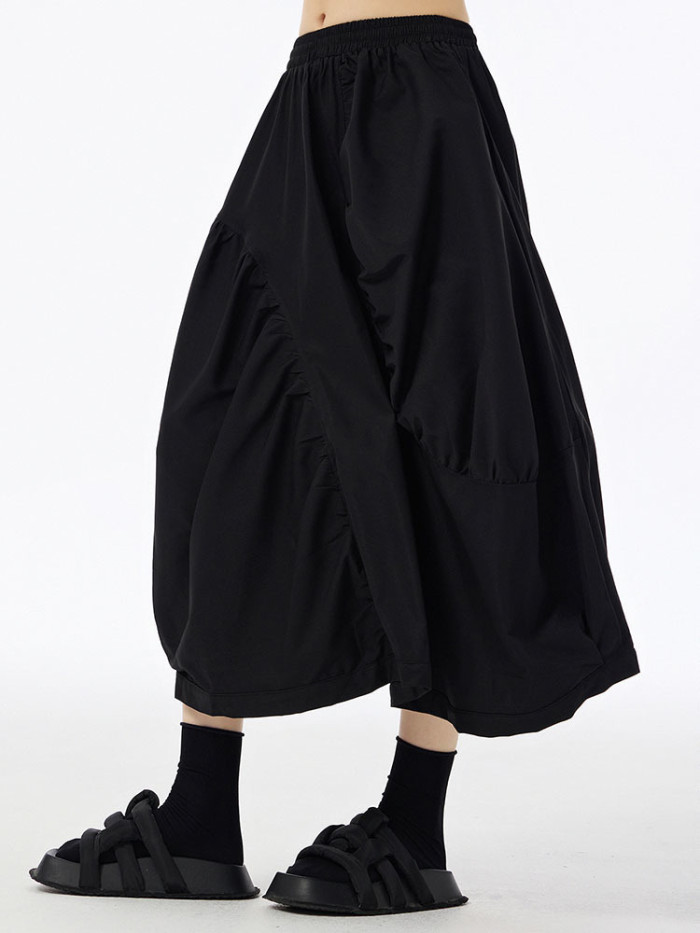 [EAM] High Elastic Waist Coffee Irregular Pleated Casual Midi Half-body Skirt Women Fashion Tide New Spring Autumn 2024 1DH6613