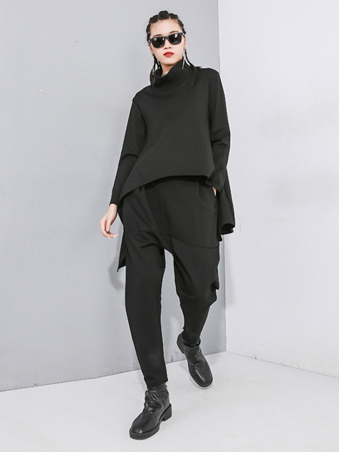 [EAM] High Elastic Waist Black Leisure Long Harem Trousers New Loose Fit Pants Women Fashion Tide Spring Autumn  1N479
