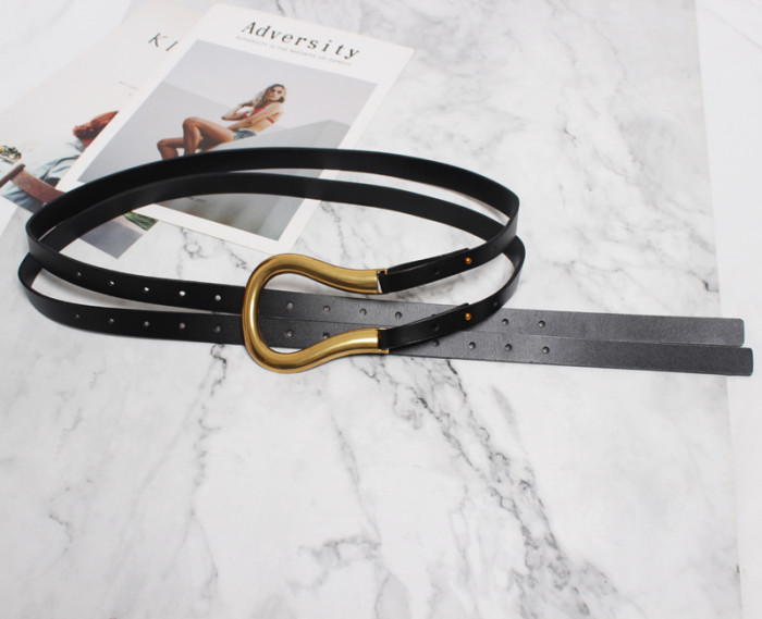[EAM] Pu Leather Black Buckle Long Irregular Wide Belt Personality Women New Fashion Tide All-match Spring Autumn 2024 1DH6487