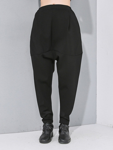 [EAM] High Elastic Waist Black Leisure Long Harem Trousers New Loose Fit Pants Women Fashion Tide Spring Autumn  1N479