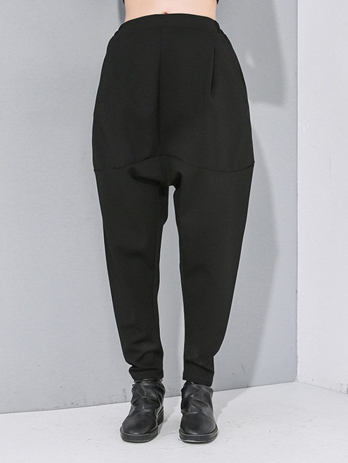 [EAM] High Elastic Waist Black Leisure Long Harem Trousers New Loose Fit Pants Women Fashion Tide Spring Autumn  1N479